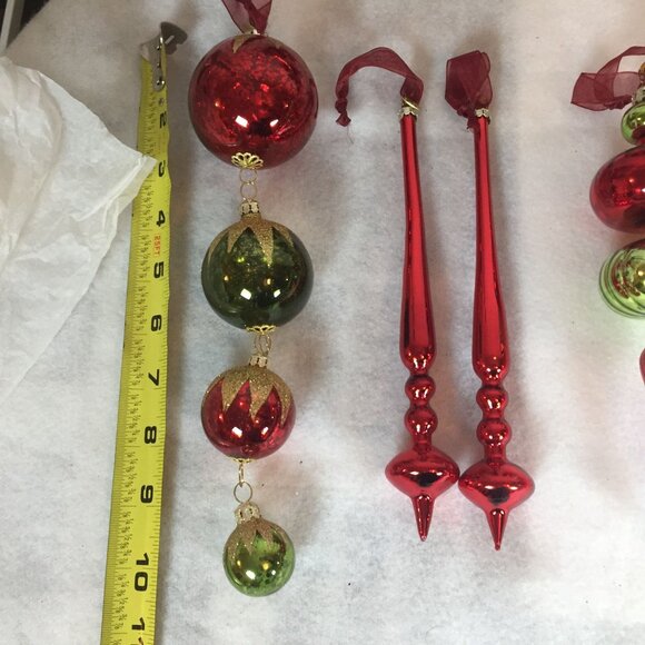VTG Frontgate Christmas Tree Ornaments Handblown Glass Lot 15 Red & Green Gold - Picture 4 of 16